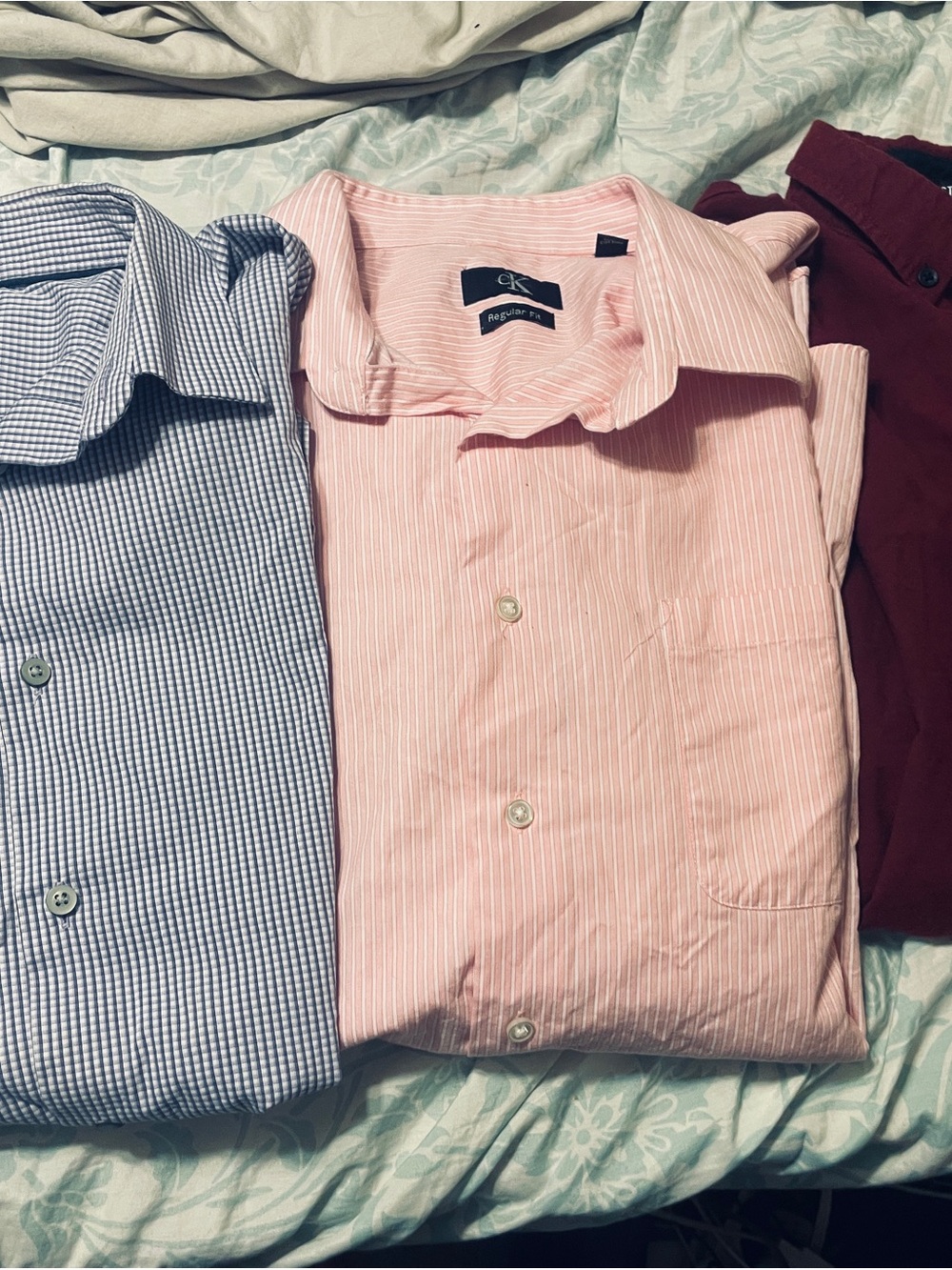 3 lg men’s shirts burgandy hollister, purple banana republic Calvin Klein Pink